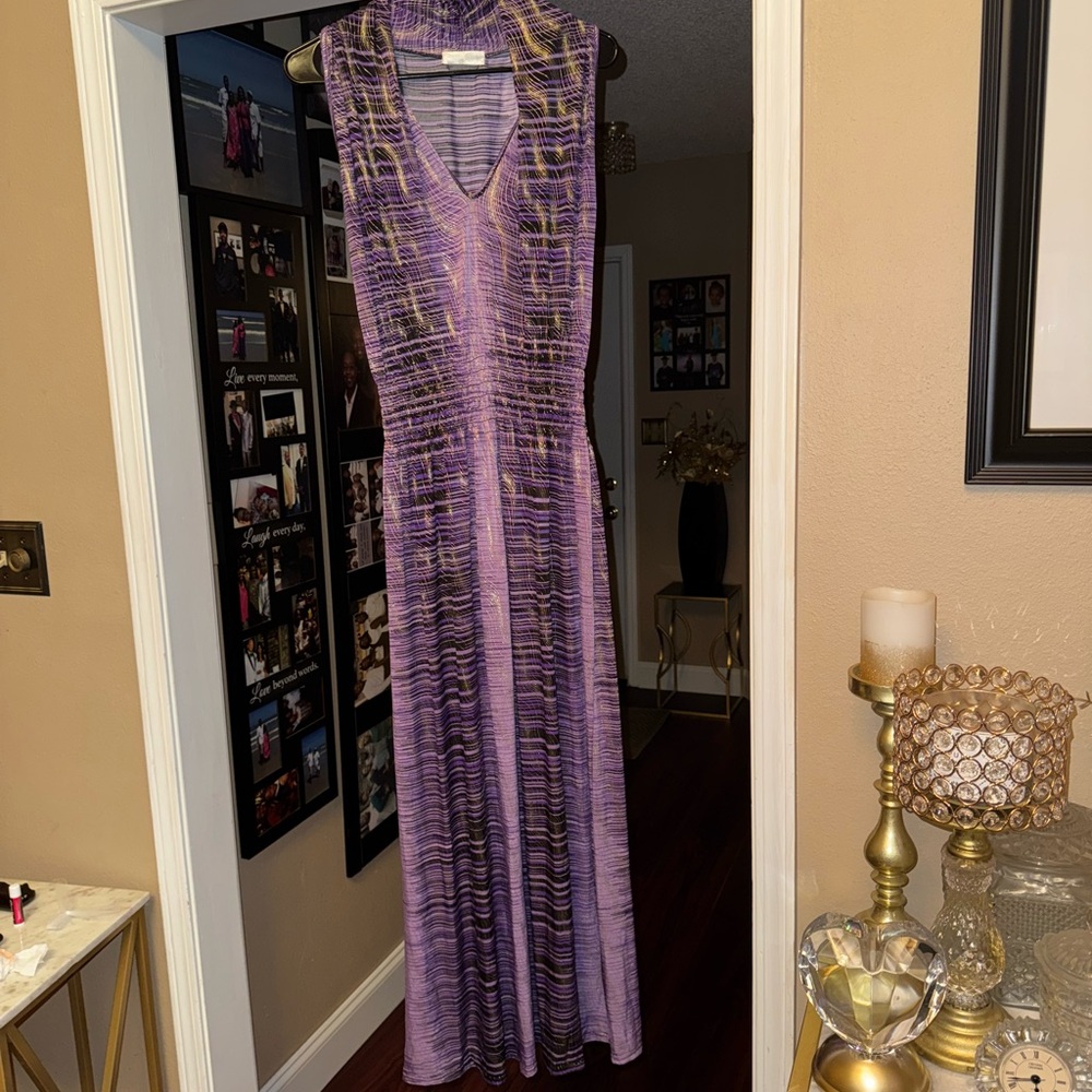 Disco Flutter Sleeveless Dress in Metallic Purple.